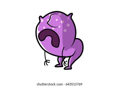 Cute Purple Monster Sad. Vector Illustration. Isolated on white background.