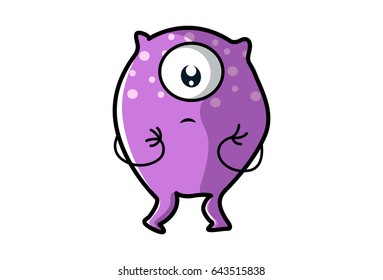 Cute Purple Monster Sad. Vector Illustration. Isolated on white background.