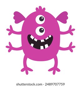 Cute purple monster standing. Happy Halloween. Monsters silhouette icon. Eyes, smiling face, many hands. Cartoon kawaii funny character. Childish style. Flat design. Isolated. White background Vector