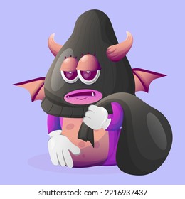 Cute purple monster thief. Perfect for kids, small business or e-Commerce, merchandise and sticker, banner promotion, blog or vlog channel

