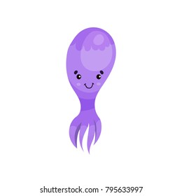 Cute purple octopus cartoon character, funny underwater animal vector Illustration