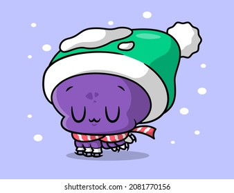 EN INVIERNO HAY UN PEQUEÑO OCTOPUS QUE ESTÁ JUGANDO AL PATINAJE DE HIELO.