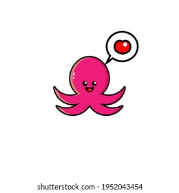 Cute purple octopus vector design in love with something