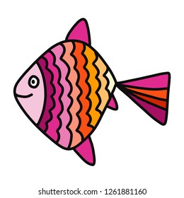 Cute purple orange fish hand drawn illustration