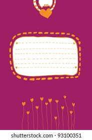 Cute purple and orange frame-cover with kitty holding heart