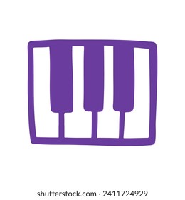 Cute purple piano icon. Vector flat hand drawn musical illustration in cartoon style