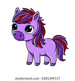 Cute purple pony cartoon character isolated on white background, icon vector