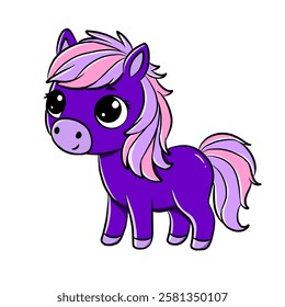 Cute purple pony cartoon character isolated on white background, icon vector