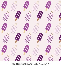 Cute Purple Popsicles Vector Pattern. Summer Ice Lolly Pattern