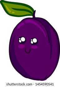 Cute ciruela morada, ilustración, vector sobre fondo blanco.