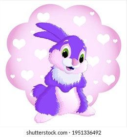 Cute purple rabbit on pink background
