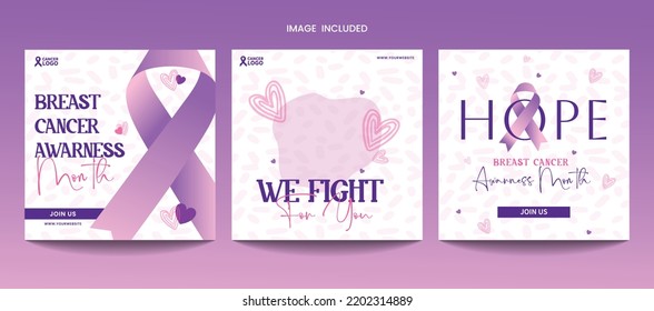 Cute Purple Satin Ribbon With Love Breast Cancer Awareness Social Media Instagram Postdesign Template 