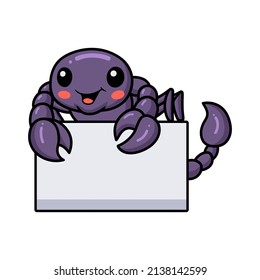 Cute purple scorpion cartoon with blank sign