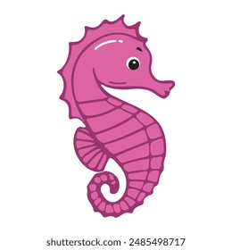 Cute purple seahorse. Flat cartoon underwater character. Marine animals. Inhabitant of the sea