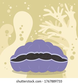 Cute purple shellfish hidden in fear.