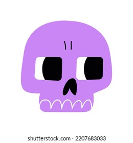 Cute purple skull. Halloween vector flat illustration on isolated background. Scary scull face