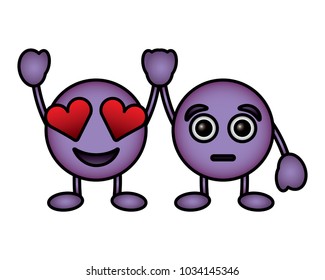 cute purple smile emoticons in love and surprised character