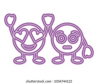 cute purple smile emoticons in love and surprised character