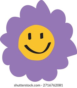 Roxo bonito sorrindo flor plana desenho animado vetor