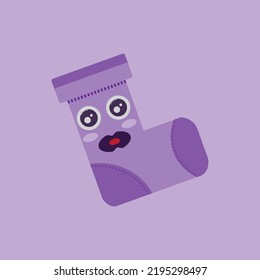 cute purple socks character on purple background