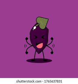 cute purple sweet potato with many expression character. vector flat cartoon illustration icon design. isolated on purple background. purple sweet potato concept.