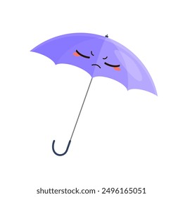 Cute purple umbrella character with eyes closed and sad expression vector illustration