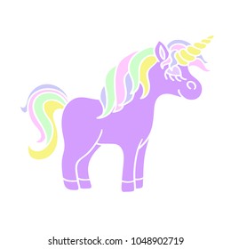 Cute purple unicorn icon on the white background
