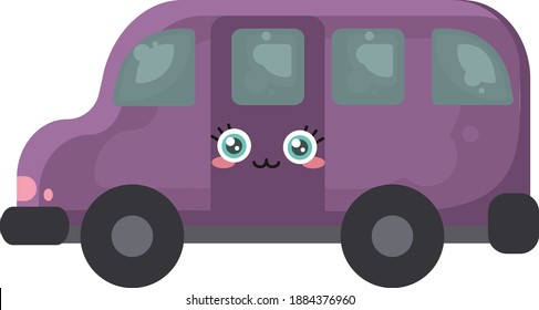 Cute violetter Van, Illustration, Vektorgrafik auf weißem Hintergrund