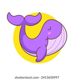 Cute purple whale cartoon vector illustration. Adorable and kawaii animal concept design. Undersea aquatic mammals.Isolated white background.