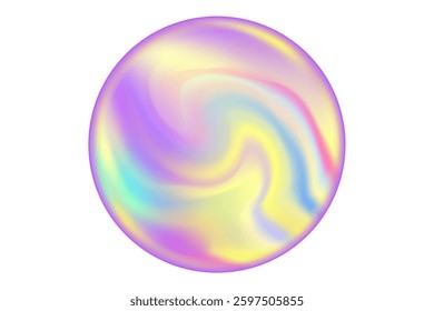 Cute purple, yellow iridescent gradient magic sphere isolated element, transparent background. Abstract dream glow watercolor orb shape.
