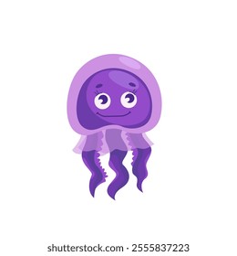 Cute purpule jellyfish. Marine life animals. Template for stickers, baby shower, greeting cards and invitation. Isolated vector illustration. Cartoon jellyfish. Sea animal. 