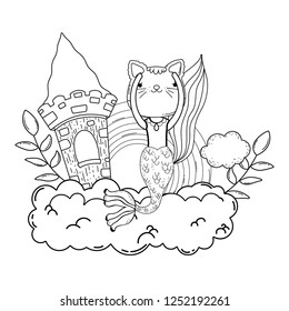cute purrmaid with castle and rainbow undersea