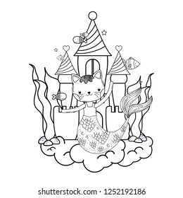 cute purrmaid with castle undersea