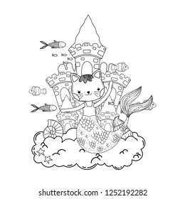 cute purrmaid with castle undersea