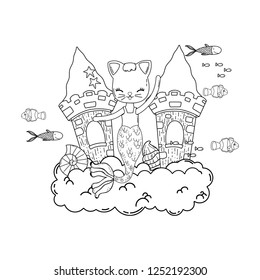 cute purrmaid with castle undersea
