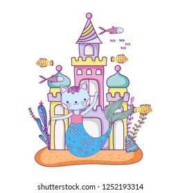 cute purrmaid with castle undersea