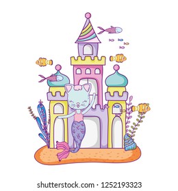cute purrmaid with castle undersea