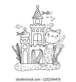 cute purrmaid with castle undersea
