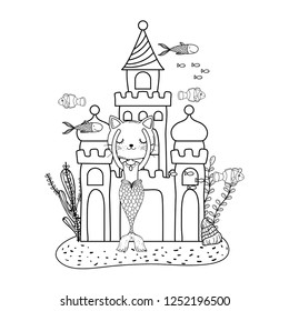 cute purrmaid with castle undersea