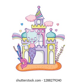 cute purrmaid with castle undersea