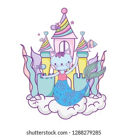 cute purrmaid with castle undersea