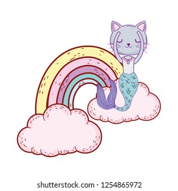 cute purrmaid with clouds and rainbow