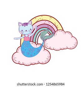 cute purrmaid with clouds and rainbow