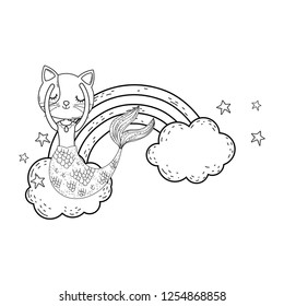cute purrmaid with clouds and rainbow