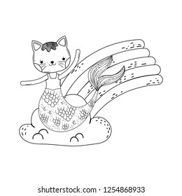 cute purrmaid with clouds and rainbow