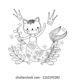cute purrmaid with crowns and floral decoration
