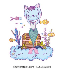 cute purrmaid with treasure chest