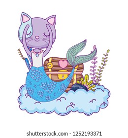 cute purrmaid with treasure chest