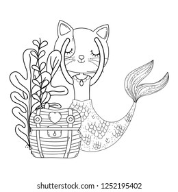 cute purrmaid with treasure chest