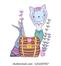 cute purrmaid with treasure chest